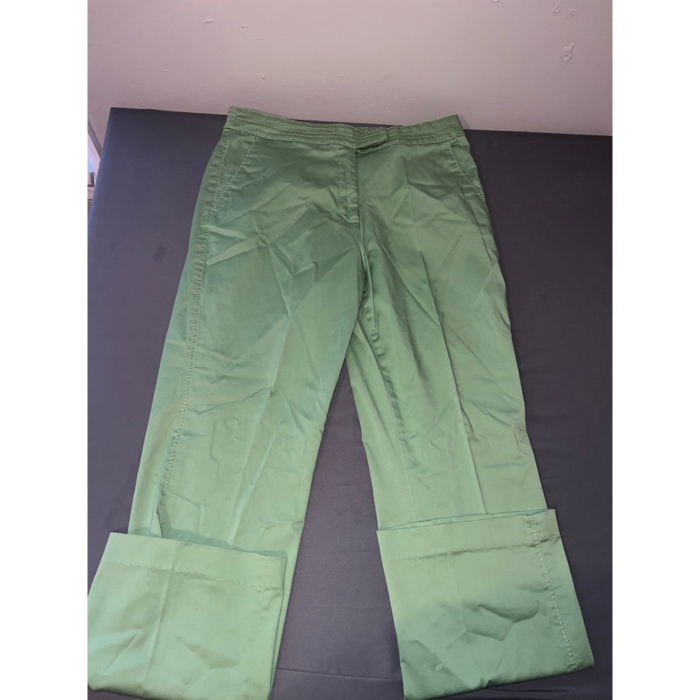 Coldwater Creek Womens Green Cotton Spandex Straight Leg Cuffed Pants Size 12